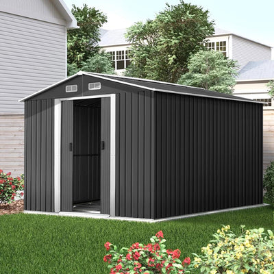 Giantz Garden Shed Outdoor Storage Sheds 2.6x3.9x2M Workshop Metal Base Grey Payday Deals