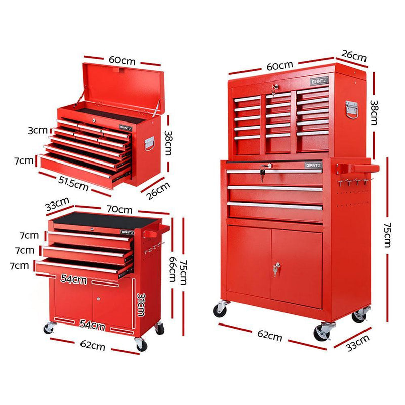 Giantz Tool Box Chest Cabinet Trolley Cart Garage Mechanic Toolbox Storage Red