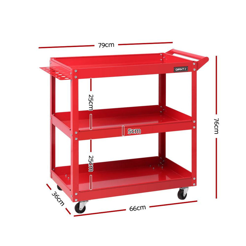 Giantz Tool Cart 3 Tier Parts Steel Trolley Mechanic Storage Organizer Red Payday Deals