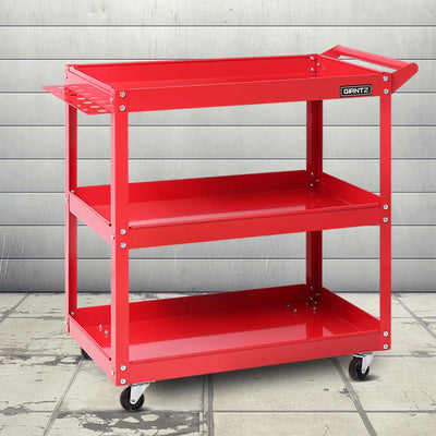 Giantz Tool Cart 3 Tier Parts Steel Trolley Mechanic Storage Organizer Red Payday Deals