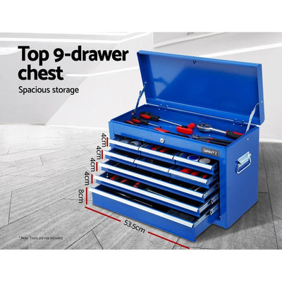 Giantz Tool Chest and Trolley Box Cabinet 16 Drawers Cart Garage Storage Blue