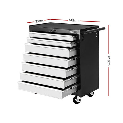 Giantz Tool Chest and Trolley Box Cabinet 7 Drawers Cart Garage Storage Black and Silver Payday Deals