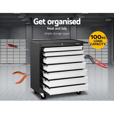 Giantz Tool Chest and Trolley Box Cabinet 7 Drawers Cart Garage Storage Black and Silver Payday Deals