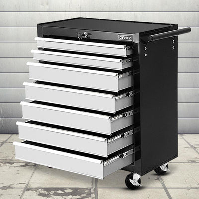 Giantz Tool Chest and Trolley Box Cabinet 7 Drawers Cart Garage Storage Black and Silver Payday Deals