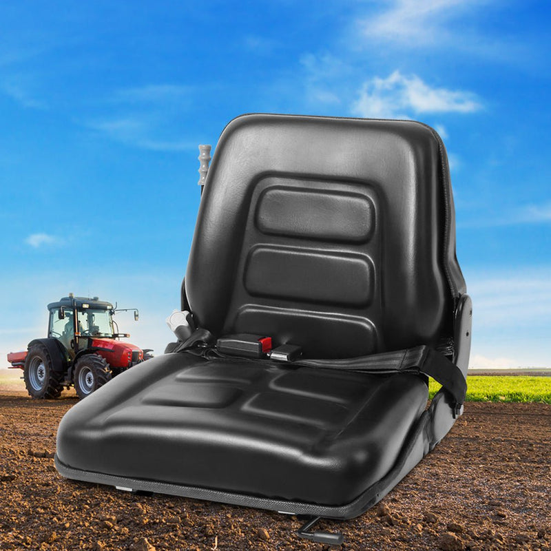 Giantz Universal Forklift Seat Tractor Excavator Truck Bobcat Leather Backrest Payday Deals