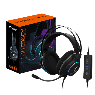 GIGABYTE AORUS H1 Gaming Headset, Virtual 7.1 Channel, 50mm Drivers, RGB, In-Line Audio Controls, ENC Microphone,