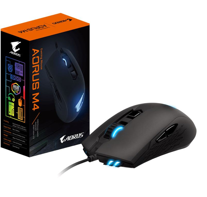 Gigabyte AORUS M4 Optical Gaming Mouse USB Wired 6400 dpi 1000Hz 98g 3D Scroll 50 million click Matte Black RGB Fusion2.0 On-the-fly DPI Adjustment Payday Deals