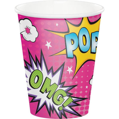 Girl Superhero Party Supplies Paper Cups 8 Pack
