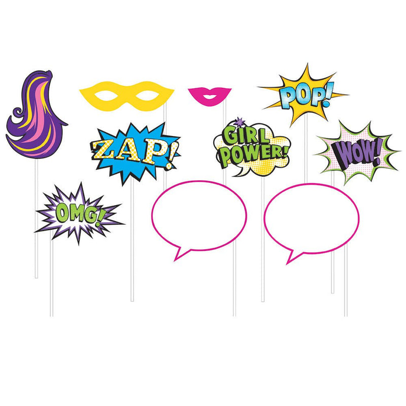 Girl Superhero Party Supplies Photo Booth Props 10 pack Payday Deals