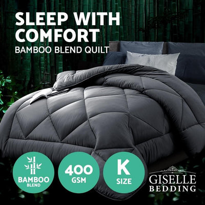 Giselle Bedding 400GSM Bamboo Microfibre Microfiber Quilt Duvet Cover Doona King Charcoal