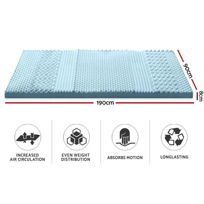 Giselle Bedding Cool Gel 7-zone Memory Foam Mattress Topper w/Bamboo Cover 8cm - Single Payday Deals