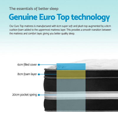 Giselle Bedding Donegal Euro Top Cool Gel Pocket Spring Mattress 34cm Thick Queen Payday Deals