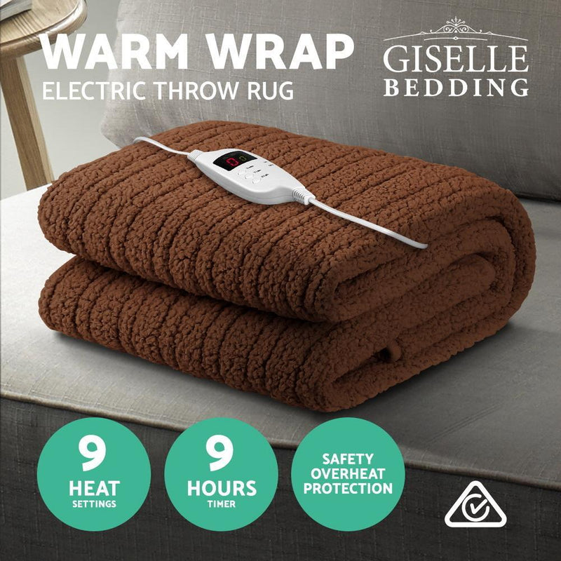 Giselle Bedding Electric Heated Throw Rug Washable Fleece Snuggle Blanket Brown Payday Deals