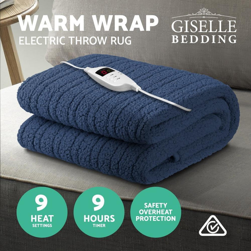 Bedding Electric Heated Throw Rug Washable Fleece Snuggle Blanket Midenight Blue Payday Deals