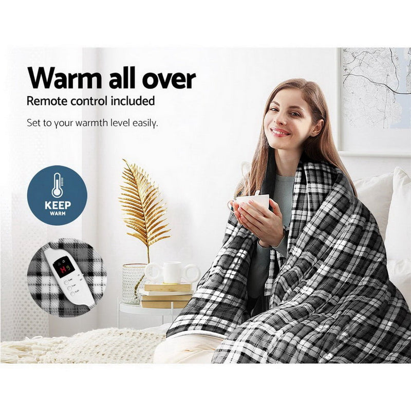 Giselle Bedding Electric Throw Rug Flannel Snuggle Blanket Washable Heated Grey and White Checkered Payday Deals