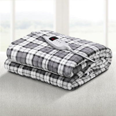 Giselle Bedding Electric Throw Rug Flannel Snuggle Blanket Washable Heated Grey and White Checkered Payday Deals