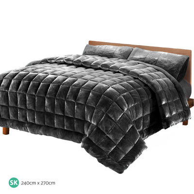 Giselle Bedding Faux Mink Quilt Comforter Fleece Throw Blanket Doona Charcoal Super King Payday Deals