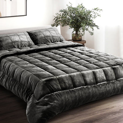 Giselle Bedding Faux Mink Quilt Comforter Fleece Throw Blanket Doona Charcoal Super King Payday Deals