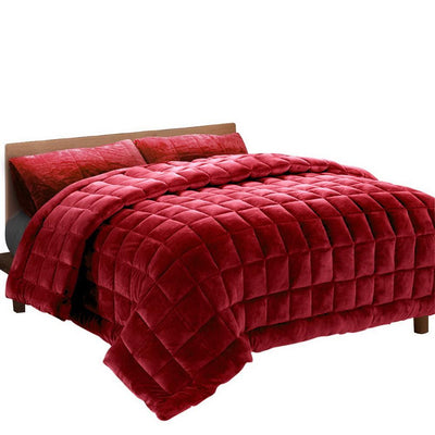 Giselle Bedding Faux Mink Quilt Comforter Weighted Blanket Doona Burgundy Single