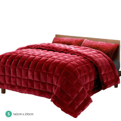 Giselle Bedding Faux Mink Quilt Comforter Weighted Blanket Doona Burgundy Single Payday Deals