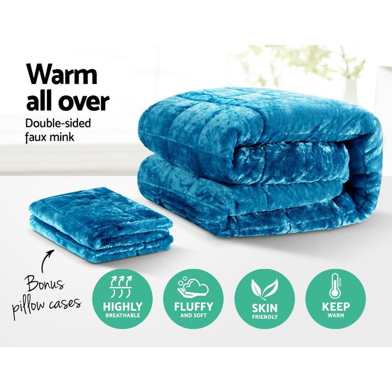 Giselle Bedding Faux Mink Quilt Comforter Winter Weight Throw Blanket Teal Super King Payday Deals