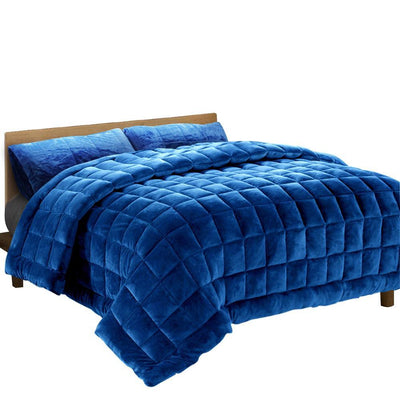 Giselle Bedding Faux Mink Quilt Duvet Comforter Fleece Throw Blanket Navy Double Payday Deals