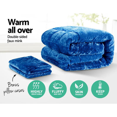 Giselle Bedding Faux Mink Quilt Duvet Comforter Fleece Throw Blanket Navy Double