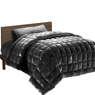 Giselle Bedding Faux Mink Quilt Fleece Throw Blanket Comforter Duvet Charcoal Single Payday Deals