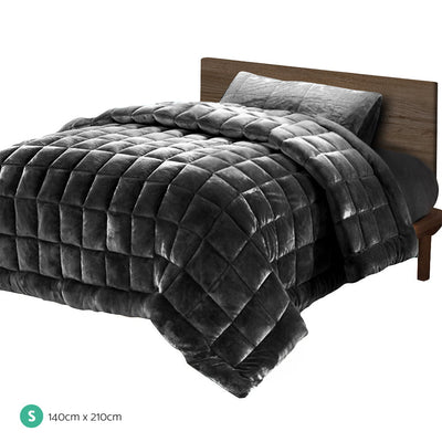 Giselle Bedding Faux Mink Quilt Fleece Throw Blanket Comforter Duvet Charcoal Single Payday Deals