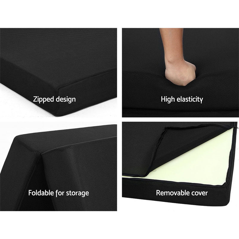 Giselle Bedding Folding Foam Mattress Portable Double Sofa Bed Mat Air Mesh Fabric Black Payday Deals
