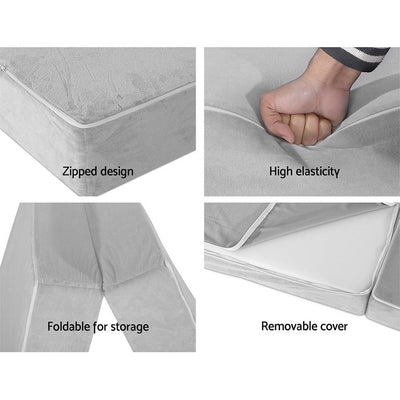 Giselle Bedding Folding Foam Mattress Portable Sofa Bed Lounge Chair Velvet Light Grey Payday Deals