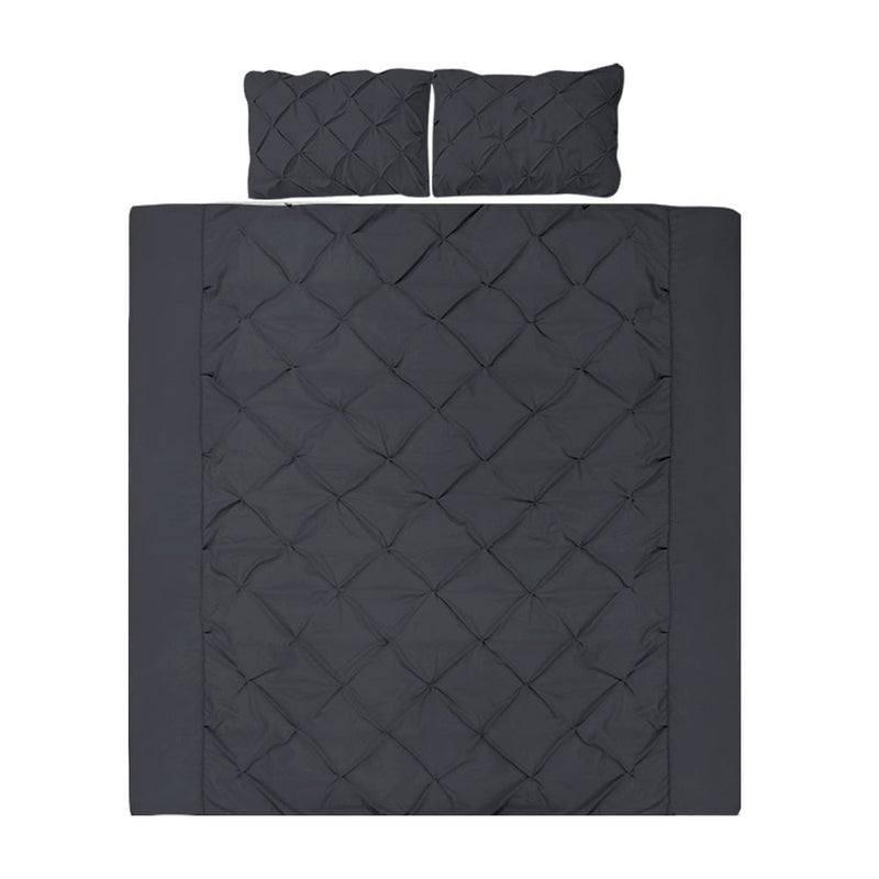 Giselle Bedding Luxury Pinch Pleat Diamond Duvet Doona Quilt Cover Set SK Black Payday Deals