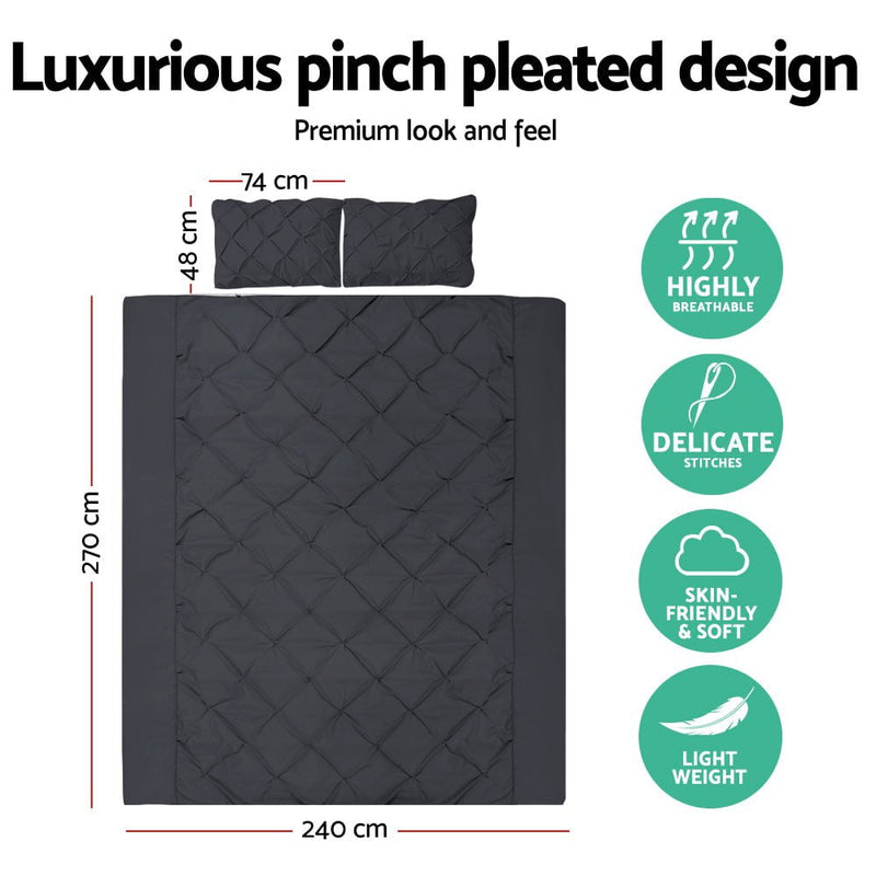 Giselle Bedding Luxury Pinch Pleat Diamond Duvet Doona Quilt Cover Set SK Black Payday Deals