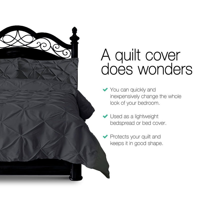 Giselle Bedding Luxury Pinch Pleat Diamond Duvet Doona Quilt Cover Set SK Black Payday Deals