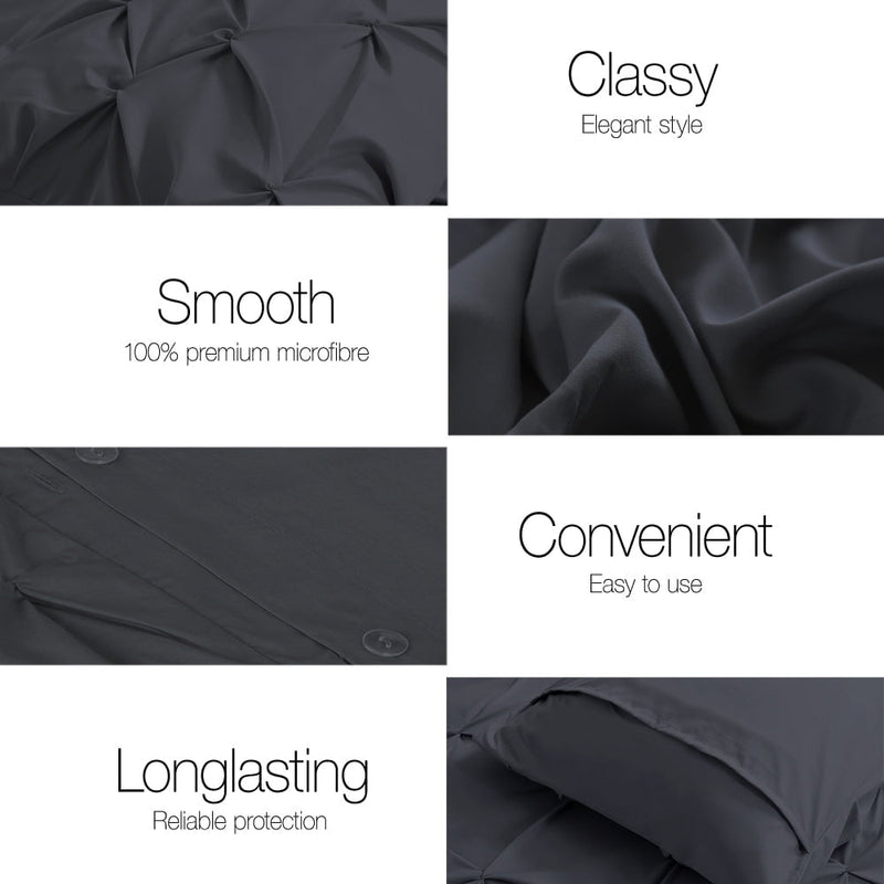 Giselle Bedding Luxury Pinch Pleat Diamond Duvet Doona Quilt Cover Set SK Black Payday Deals