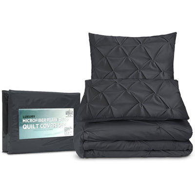 Giselle Bedding Luxury Pinch Pleat Diamond Duvet Doona Quilt Cover Set SK Black Payday Deals