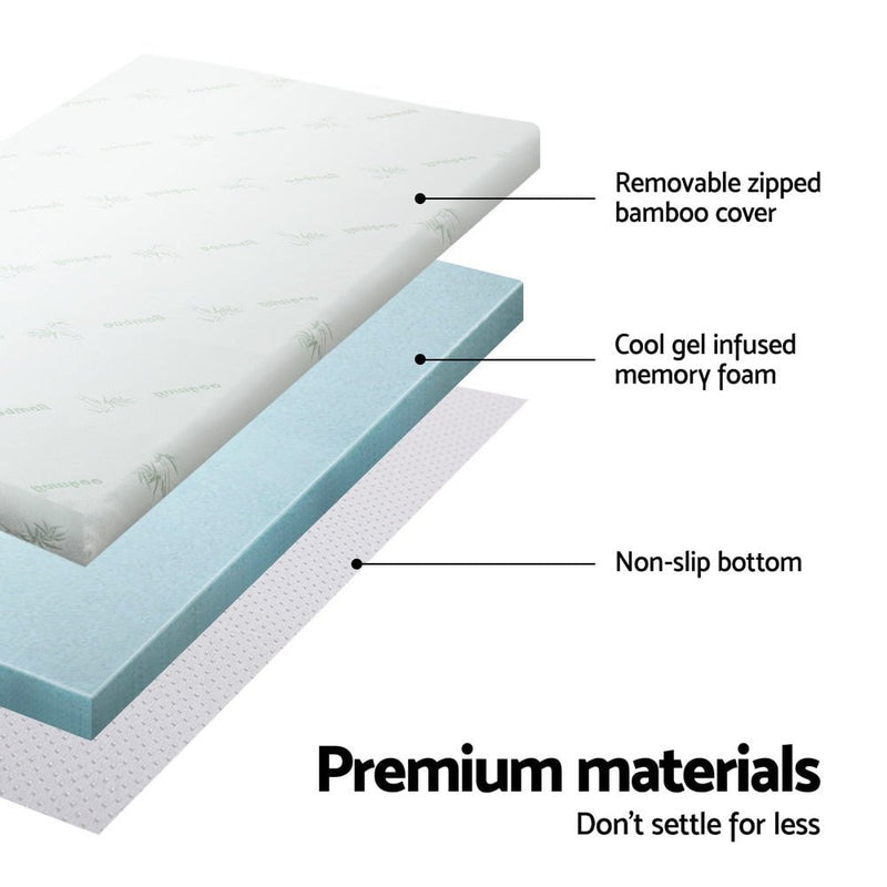 Giselle Bedding Memory Foam Mattress Topper Cool Gel Bed Mat Bamboo 10cm Double Payday Deals