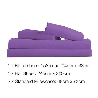 Giselle Bedding Queen Size 4 Piece Micro Fibre Sheet Set - Purple