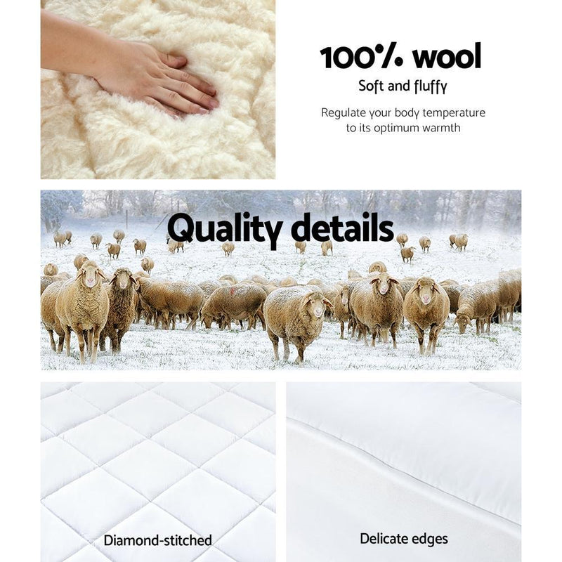 Giselle Bedding Reversible Wool Underlay Mattress Topper Underblanket Cotton Fabric Double