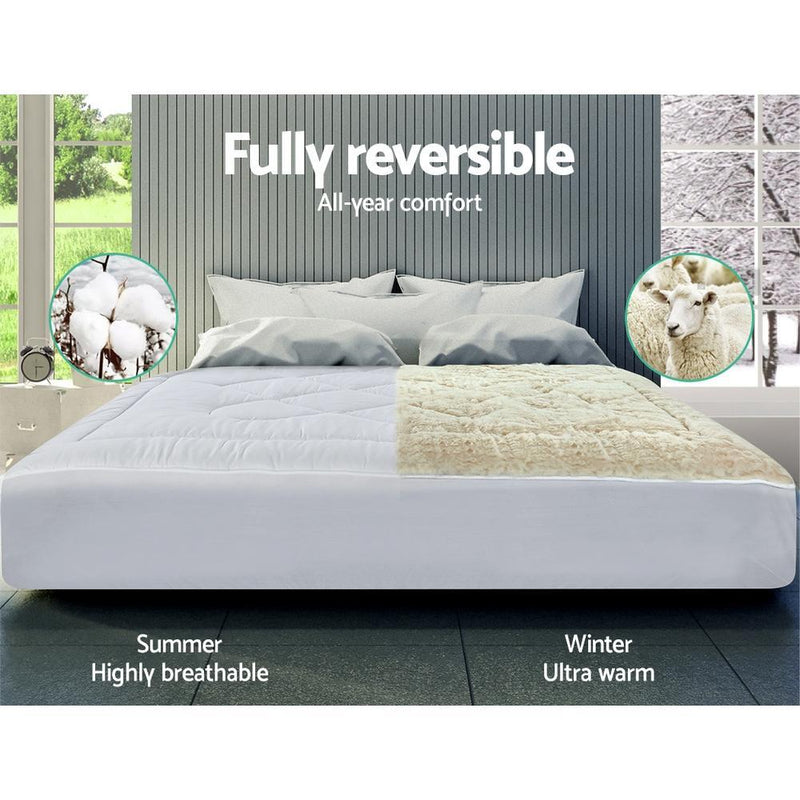 Giselle Bedding Reversible Wool Underlay Mattress Topper Underblanket Cotton Fabric Double