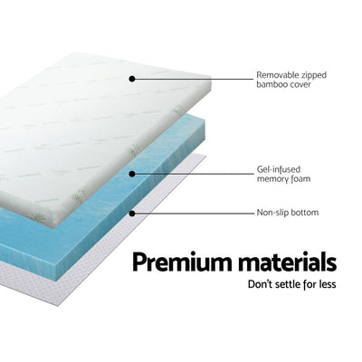 Giselle Cool Gel Memory Foam Topper Mattress Toppers w/ Bamboo Cover 5cm QUEEN Payday Deals