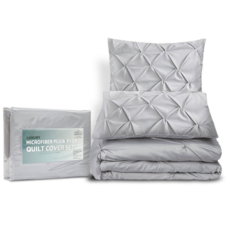 Giselle Cotton Quilt Cover Set King Bed Pinch Diamond Duvet Doona Cover Grey Payday Deals