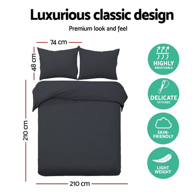 Giselle Cotton Quilt Cover Set Queen Bed Duvet Doona Cover Hotel Black Payday Deals