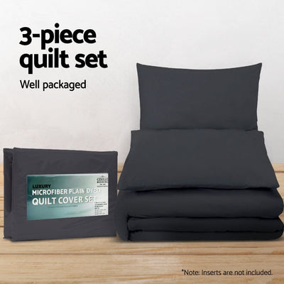 Giselle Cotton Quilt Cover Set Queen Bed Duvet Doona Cover Hotel Black Payday Deals