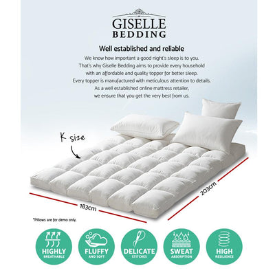 Giselle King Mattress Topper Pillowtop 1000GSM Microfibre Filling Protector Payday Deals