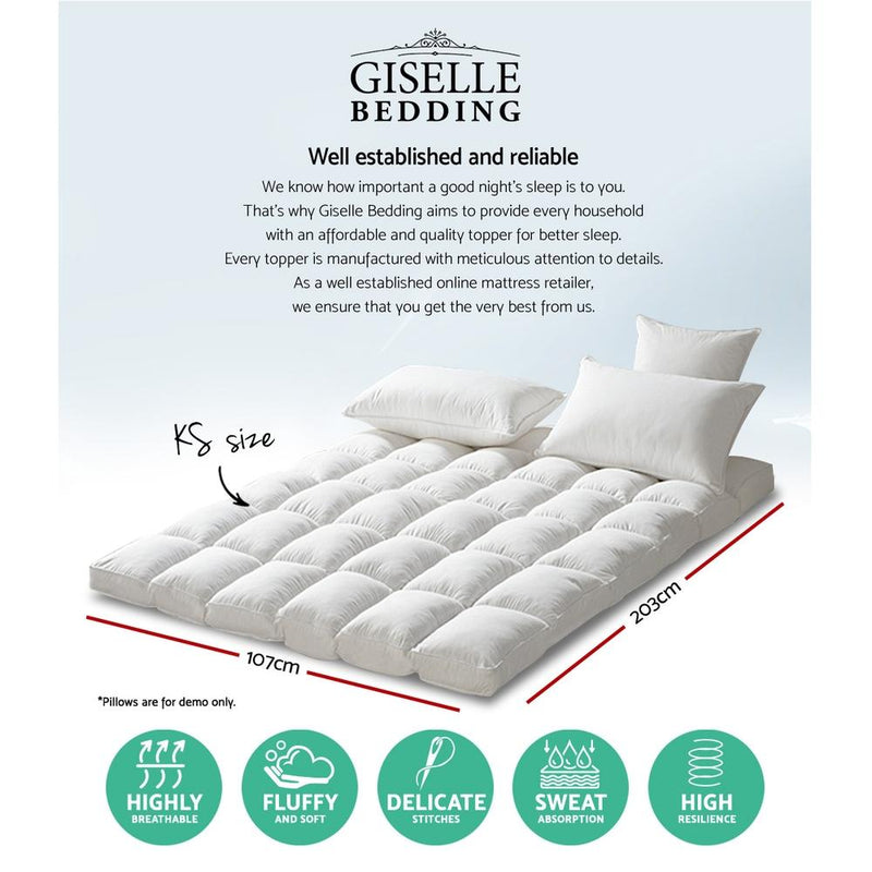 Giselle King Single Mattress Topper Pillowtop 1000GSM Microfibre Filling Protector Payday Deals