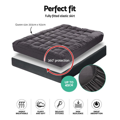 Giselle Queen Mattress Topper Pillowtop 1000GSM Charcoal Microfibre Bamboo Fibre Filling Protector Payday Deals