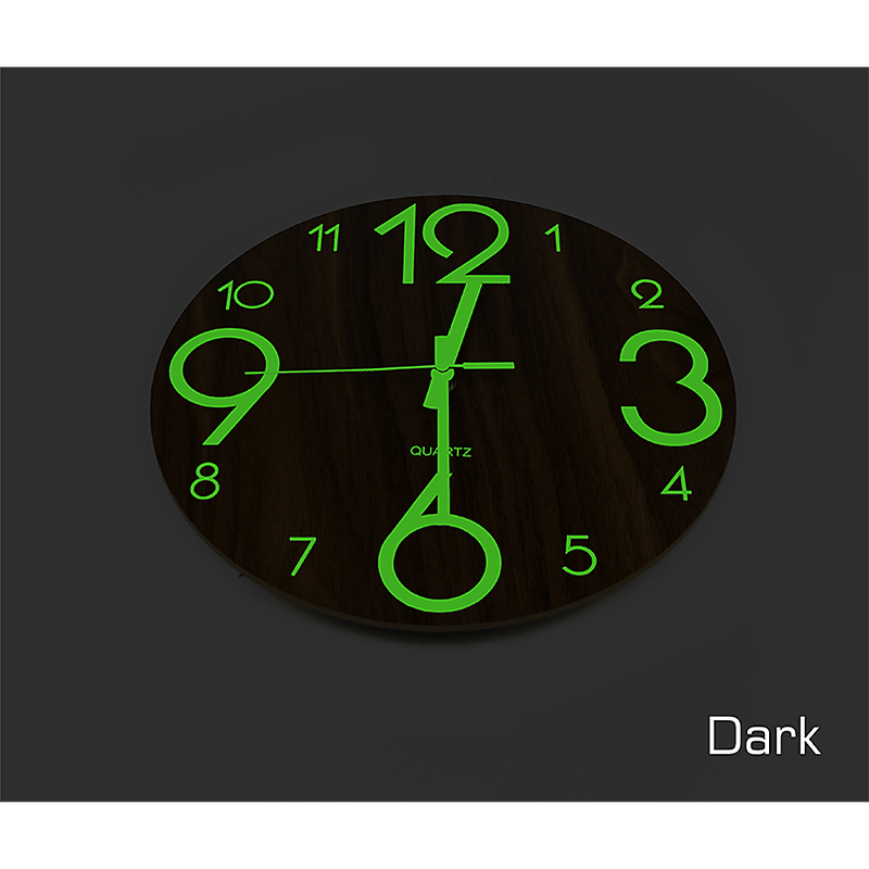 Glow In Dark Wall Clock Luminous Quartz Wooden Non Ticking Home Decor 12&