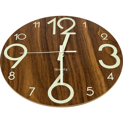 Glow In Dark Wall Clock Luminous Quartz Wooden Non Ticking Home Decor 12'' 30cm Payday Deals