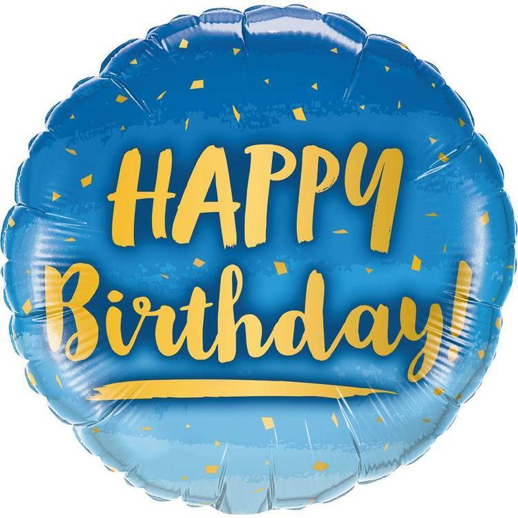 Gold and Blue Happy Birthday Foil Round Balloon 46cm Approx Payday Deals